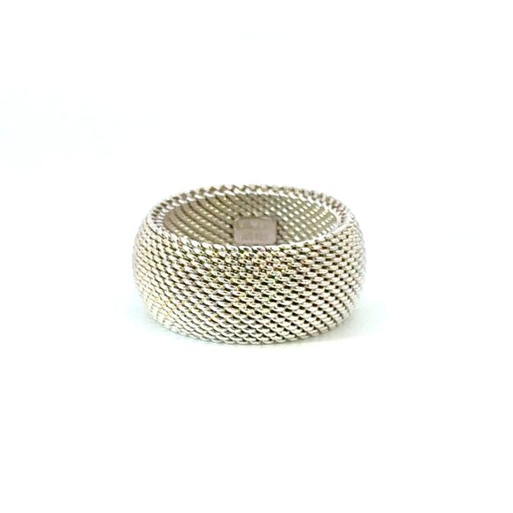 Tiffany & Co. Sterling Silver Somerset Fine Mesh Dome Ring Size 4-4.5 - Picture 1 of 5
